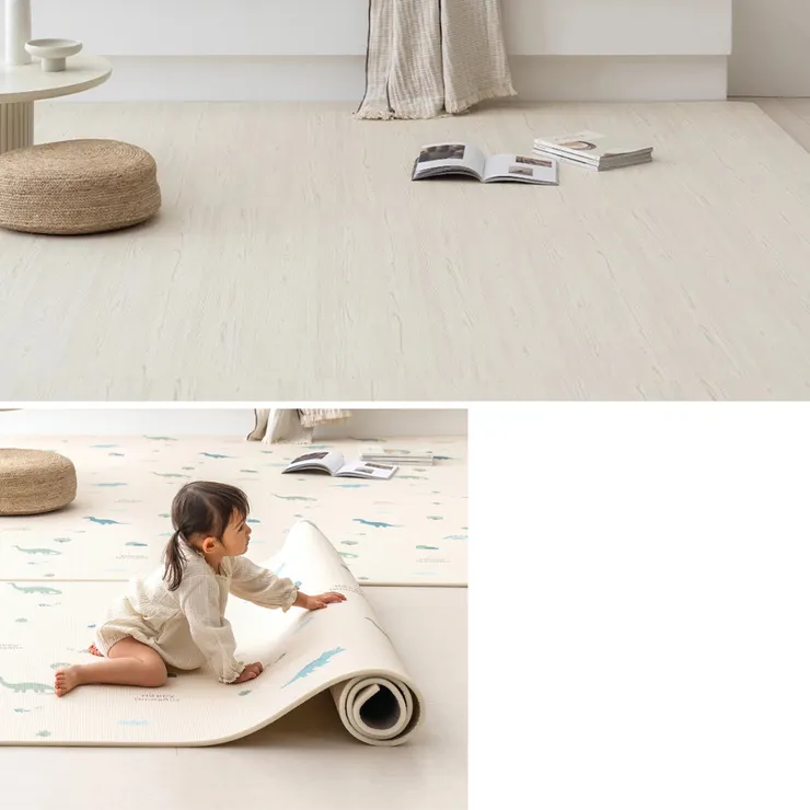 MH 家居韓國兒童捲墊鋪設在不規則角落的情境圖。可裁剪帶來的空間完美貼合優勢。