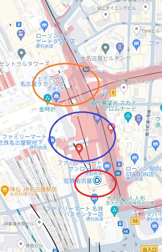 名古屋車站相鄰示意圖