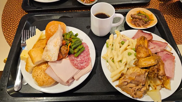 這是九樓自助餐廳好吃的午餐!我們只去這間餐廳用過一次餐!其他時候都是去主餐廳用餐!