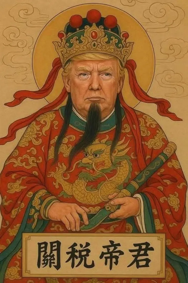 臉書梗圖，把川普P圖成"關稅帝君"