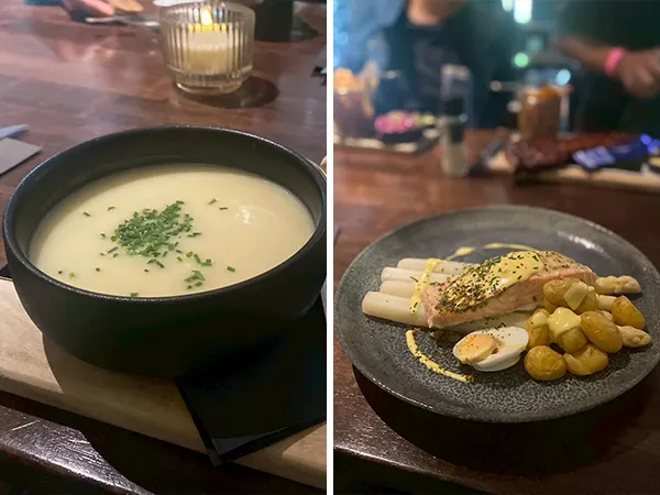 妹妹點了當季的蘆筍全餐，前菜濃湯主餐甜點都以蘆筍入菜