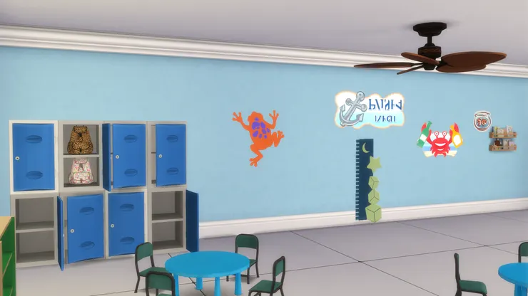 因為這個課室以海洋為主題，所以房內的物品都以藍和綠為主色。