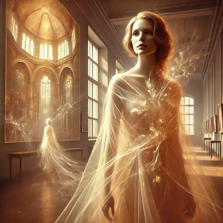 It wasn't merely a portrait; it was a portal - a blurred visage intertwined with whispers of the past. The colors, faint and warm, seemed alive, pulsing with stories yet to be told. Visitors stood entranced, tilting their heads to discern the obscured figure within.