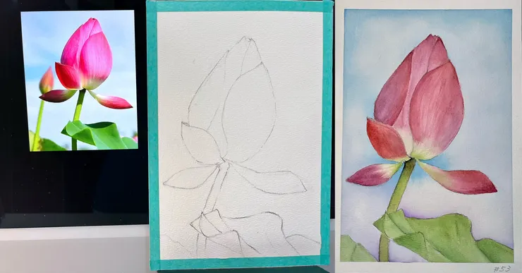 圖 YH.CC@水彩練習W53荷花, 26x18cm, ＭAR2024