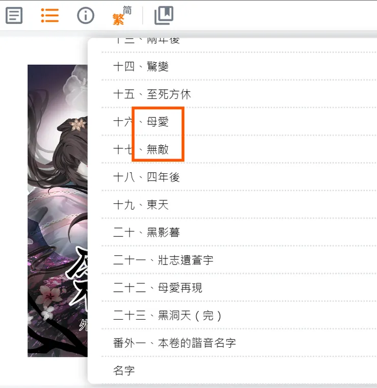 外傳的目錄章節