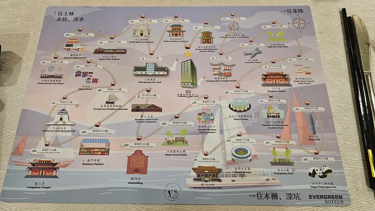 台北長榮桂冠酒店餐墊紙的插畫好可愛!