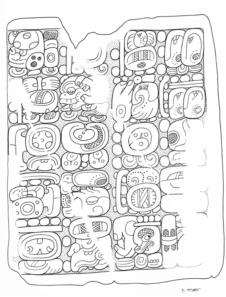 六號石碑東翼線描圖放大版；David Stuart留下了小小的簽名