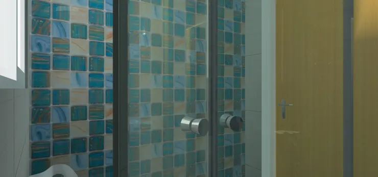 淋完浴只得一個人的位置擦身穿衣服。