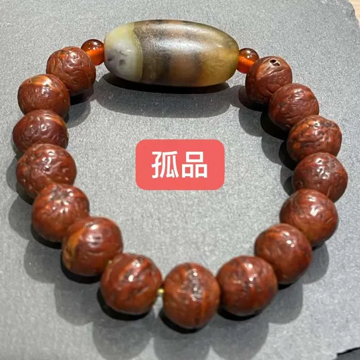 三線水紋珠（孤品）老天珠搭配鳳眼菩提