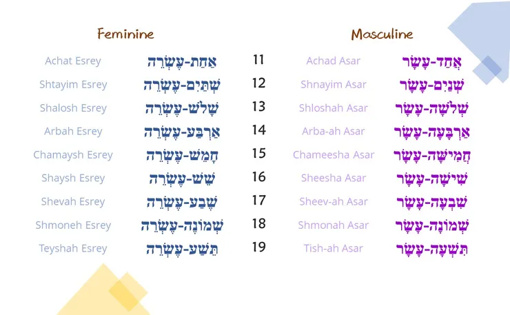 希伯來文數字 11 - 19