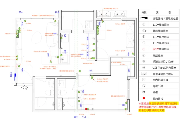 設計師做的迴路插座圖，我有主動跟設計師討論智慧居家需要的額外水電