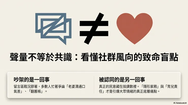 聲量不等於共識的留言風向示意圖