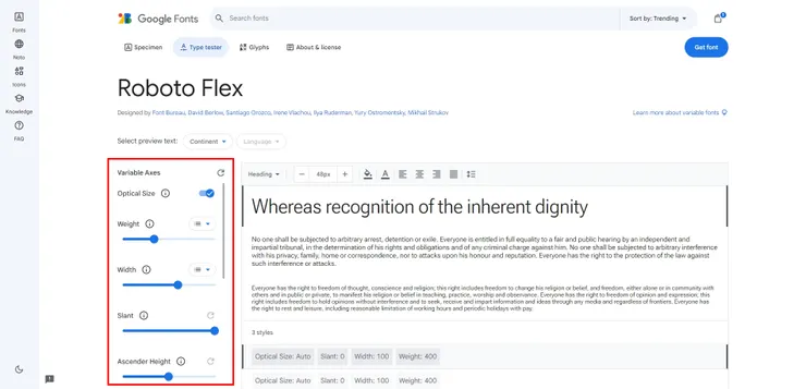 就會出現「可變字重」功能項目，可利用紅框處介面自行調整字體數值。