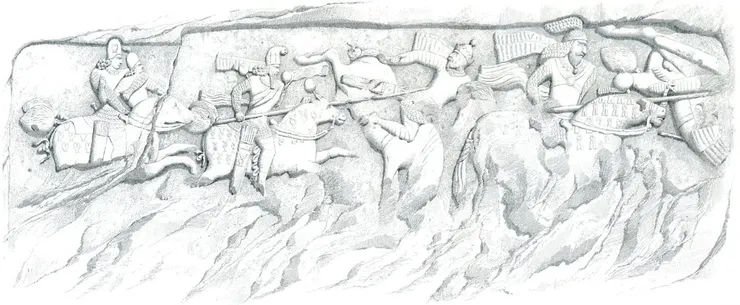 伊朗菲魯扎巴德的馬術浮雕展示了鐵甲騎兵與長矛的決鬥