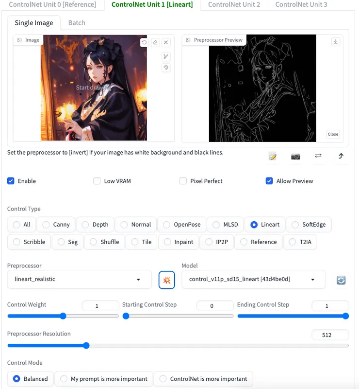 ControlNet lineart的設定