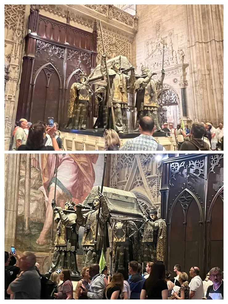 靈柩石棺上四座古國騎士的雕像， 彷彿正在抬起哥倫布的靈柩。