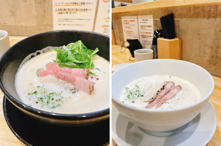 泡系雞白湯拉麵(左)及泡系伊勢蝦麵(右)