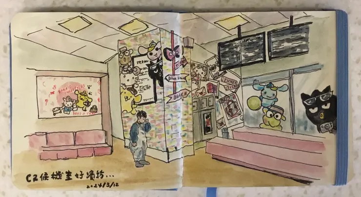 等著搭早班飛機的小孩