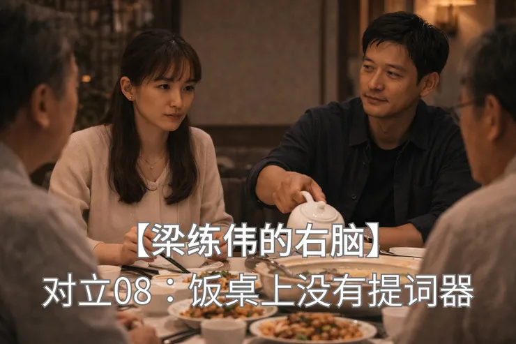 白小姐在饭桌上平静发问，梁练伟却先给长辈添茶