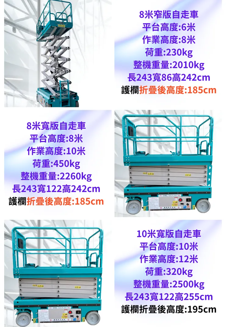 8米/10米自走式高空車|升降車|剪刀車