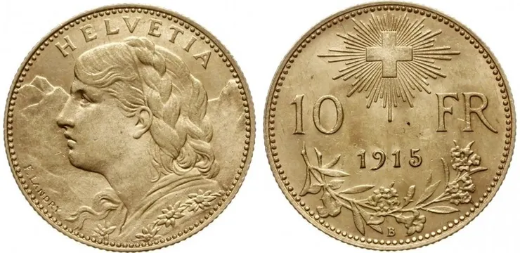 瑞士 10 法郎, 1915