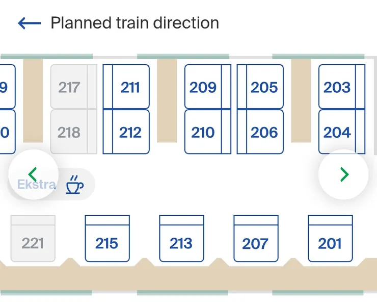 VR APP上會顯示即時座位狀況，座位是藍色表示無人買座位票，灰色代表有人買座位票了。