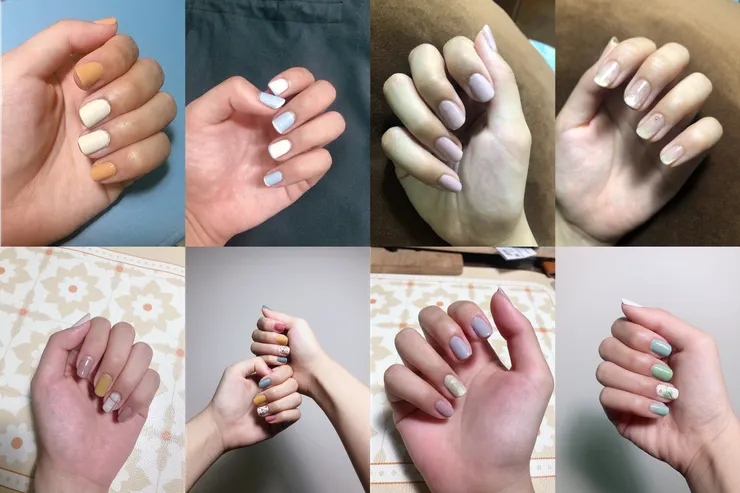 凝膠指甲DIY作品,可以發現指甲形狀愈來愈修長好看