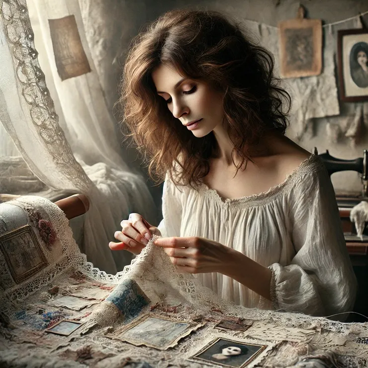 She started with a large, blank canvas, carefully selecting colors and textures that resonated with Evelyn's stories.