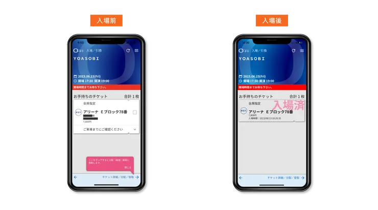 入場前後的電子票券。因為APP會由驗票人員操作，所以截圖什麼的是沒有用的喔