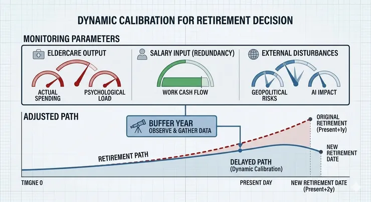 針對延後退休與外部擾動的動態校準圖