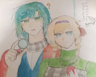 不戴眼鏡時的二人（陌 凌程/竹崎 桃苏）