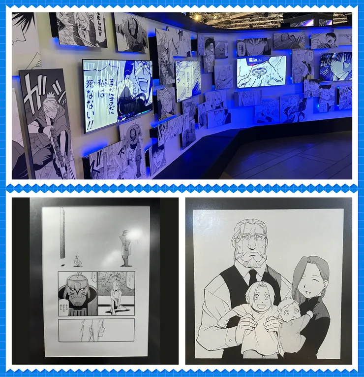 漫畫格與電視播放混合的呈現常見也很適合這類的IP展覽