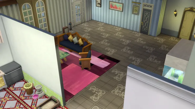 客廳只佔樓下其中一個部份，也鋪了地氈區分。