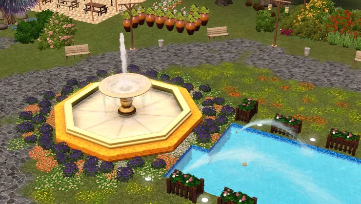 我喜歡水從不同方向流動，因此擺放了不同的水景裝飾。