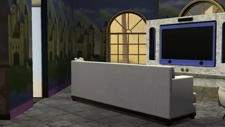 電視的顔色也跟壁紙很配，也沒見過紫色的電視吧。