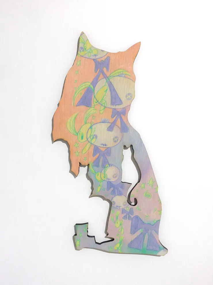 First Encounter, Final Fatrwell, 2023. 也是繪於雷雕廢料上的作品