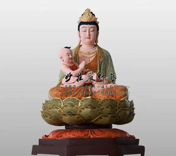 銅雕送子娘娘彩繪塑像