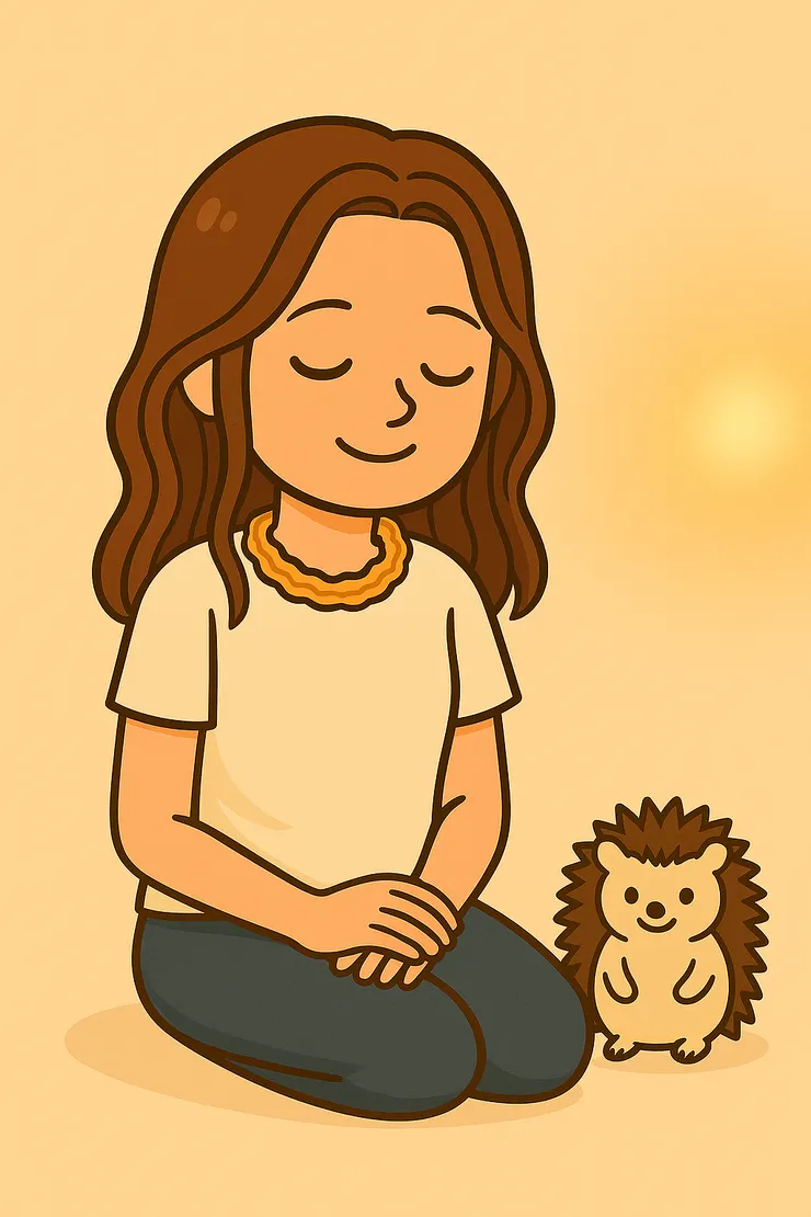 最後，我沒有丟下小刺蝟，而是和牠一起坐下來，看著遠方的光。修行從來不是要抹去過去，而是帶著這些刺、帶著曾經的自己，一起往前走。因為接受了牠，我才真的接受了自己，成為完整的自己～