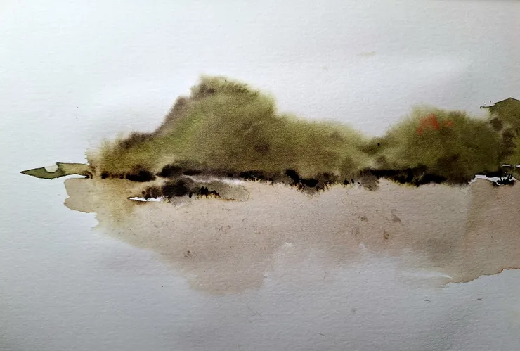 與好友聊聊後，隨興畫了一座山