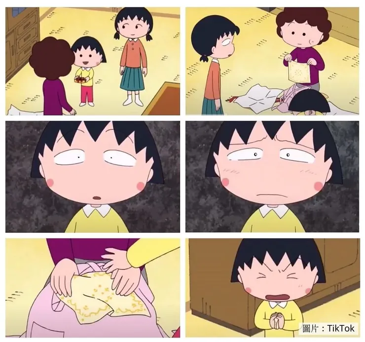 小丸子在母親節為媽媽精心挑選禮物，卻買到了媽媽已經有的東西。　圖／TikTok