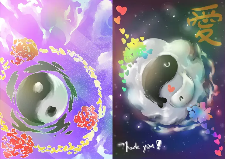 不同時期的創作。誤打誤撞拼出了...太極分裂圖?