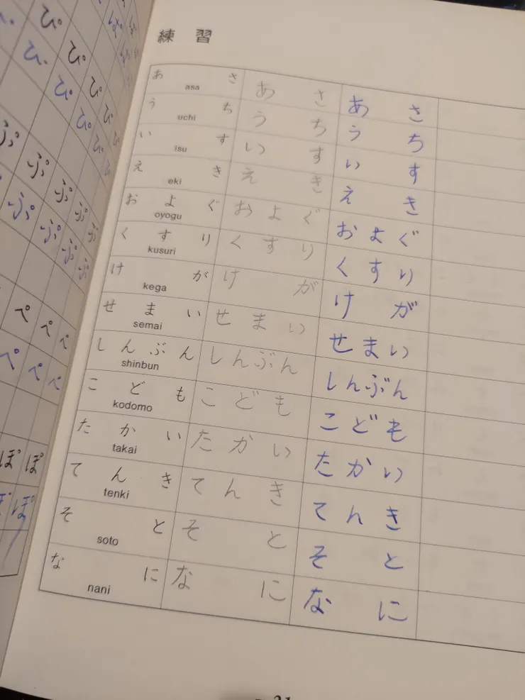 日文字平假名的書寫