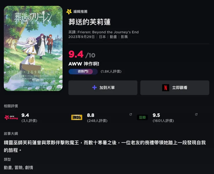 葬送的芙莉蓮 | 評價 9.4/10  | awwrated