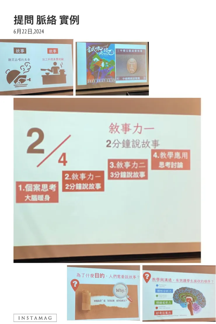 提問帶進脈絡裡，實例分享點滴內化在學習者心思裡（畢竟上下午場，每個人都要再各自說一次自己的故事，不好好用心學，對於這種限量參與的學習場，就太可惜了）