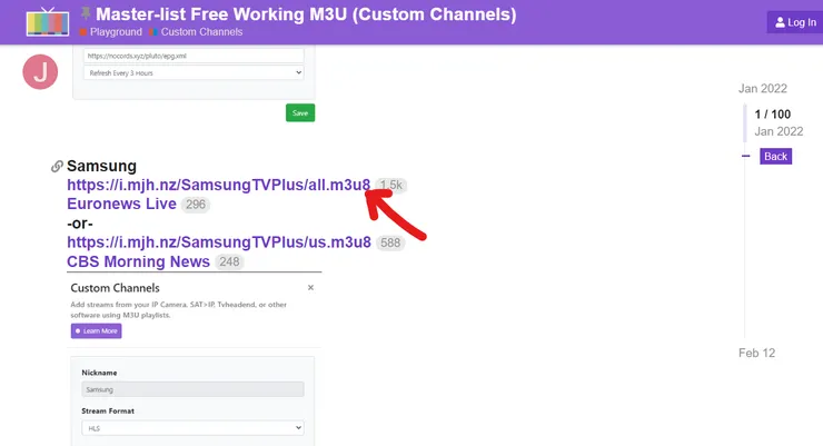 在Channels Community網站點擊任一直播源連結，下載播放清單