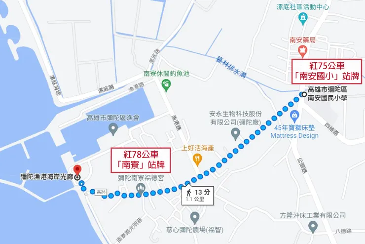 紅75及紅78公車對應彌陀漁港的最近站牌
