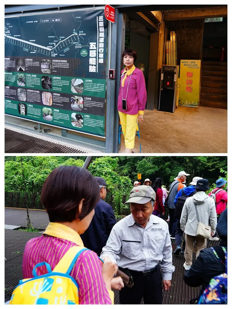 在自行車休憩站由導覽員清點人數並在手臂蓋章。