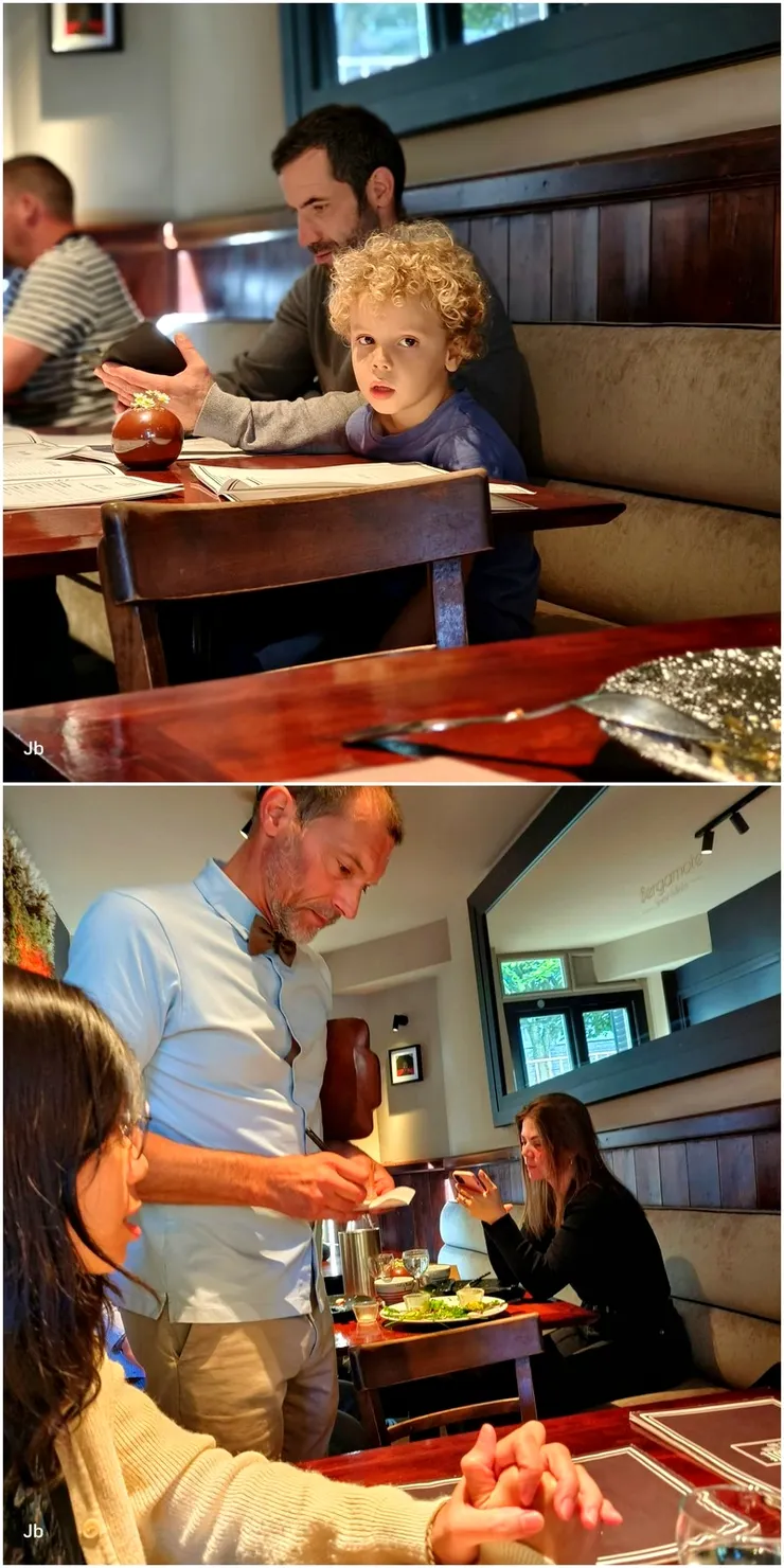 【在大教堂前香檸檬餐廳吃薄餅，美好滋味與細膩服務令人感動！移到室內後為表感激，再點些甜品、飲料。鄰桌小朋友很可愛。】