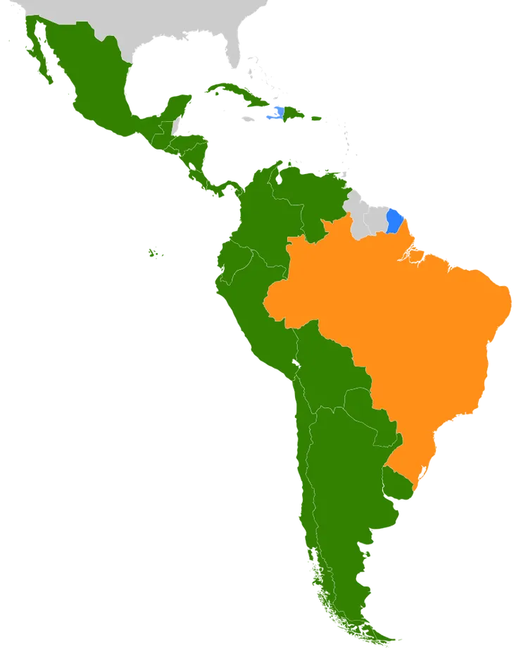 綠:西語;橘:葡語;藍:法語