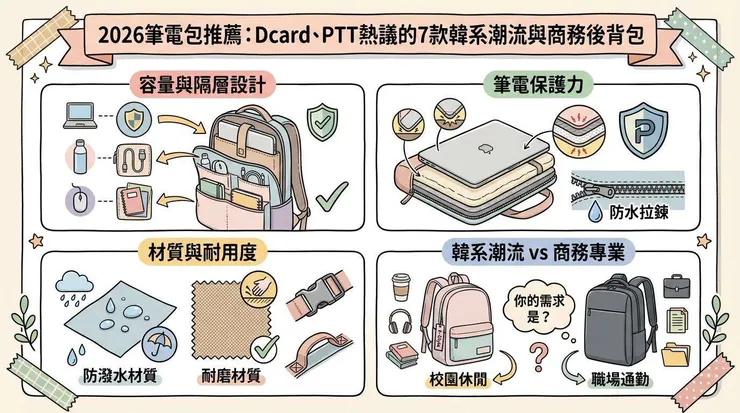 2026筆電包推薦：Dcard、PTT熱議的7款韓系潮流與商務後背包，學生上班族必看🎒